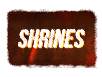 rusted red button with the text shrines